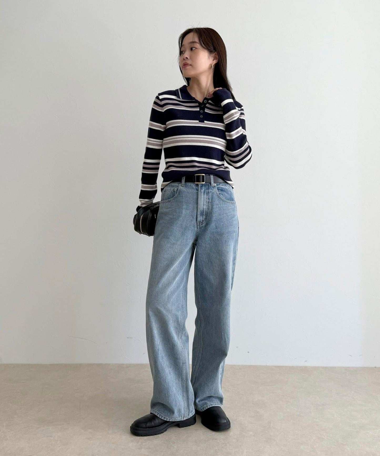 多色條紋翻領羅紋針織衫