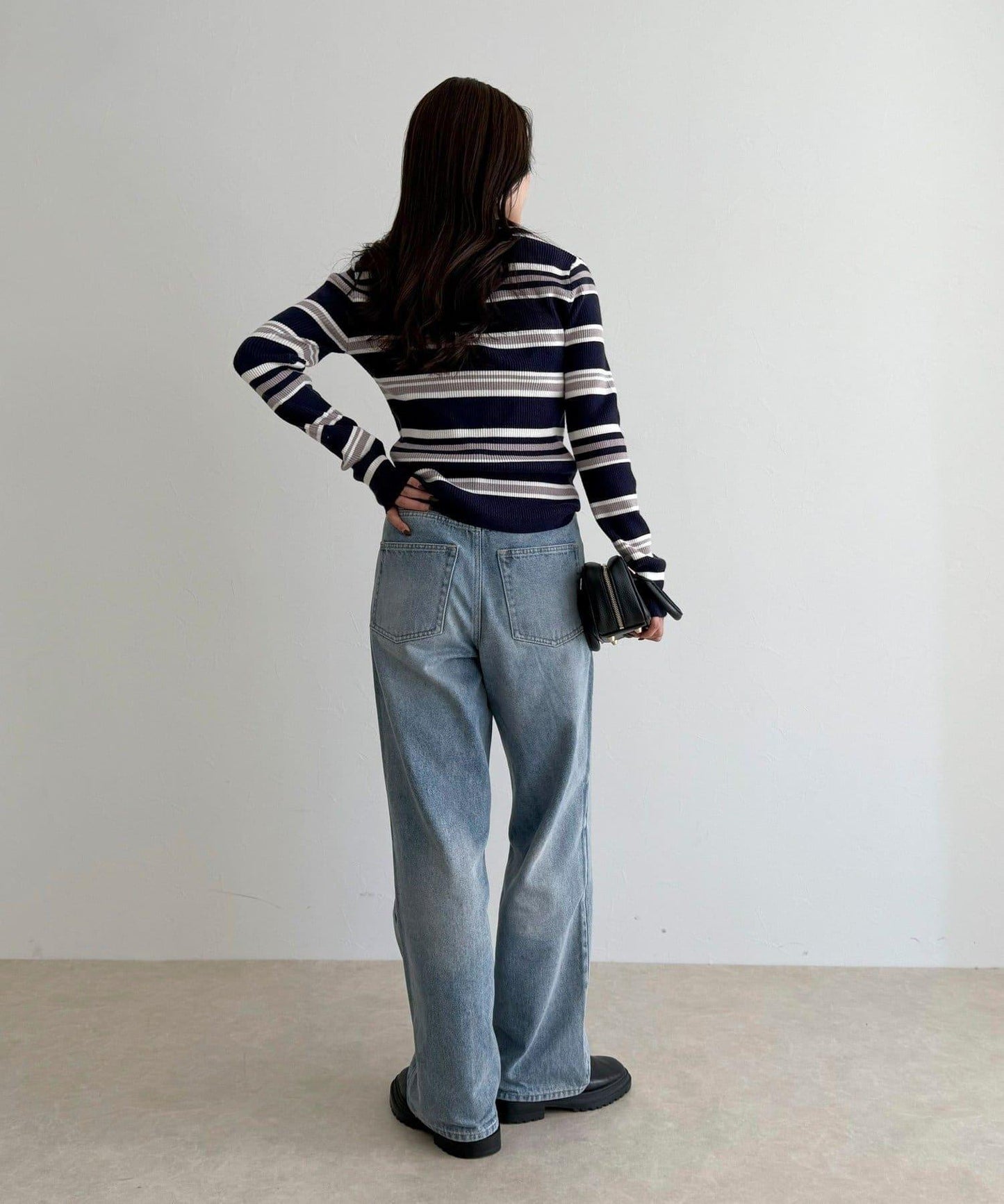 多色條紋翻領羅紋針織衫