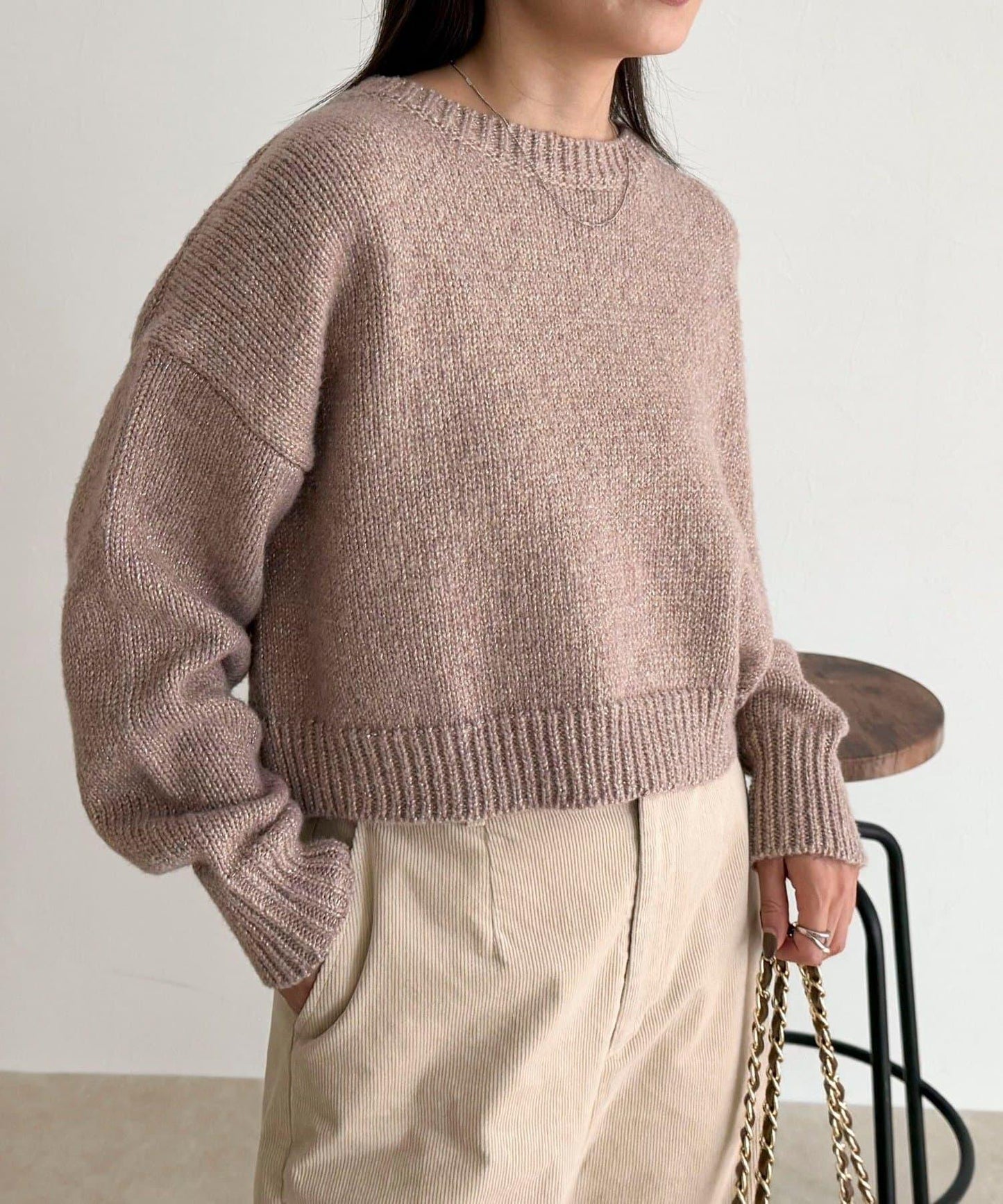 亮片短款針織套頭衫