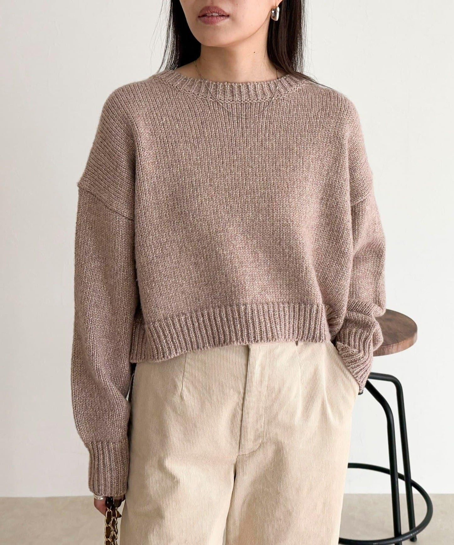 亮片短款針織套頭衫