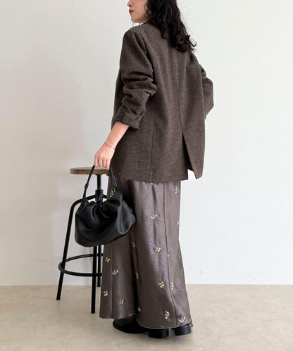 緞面花卉刺繡半身裙