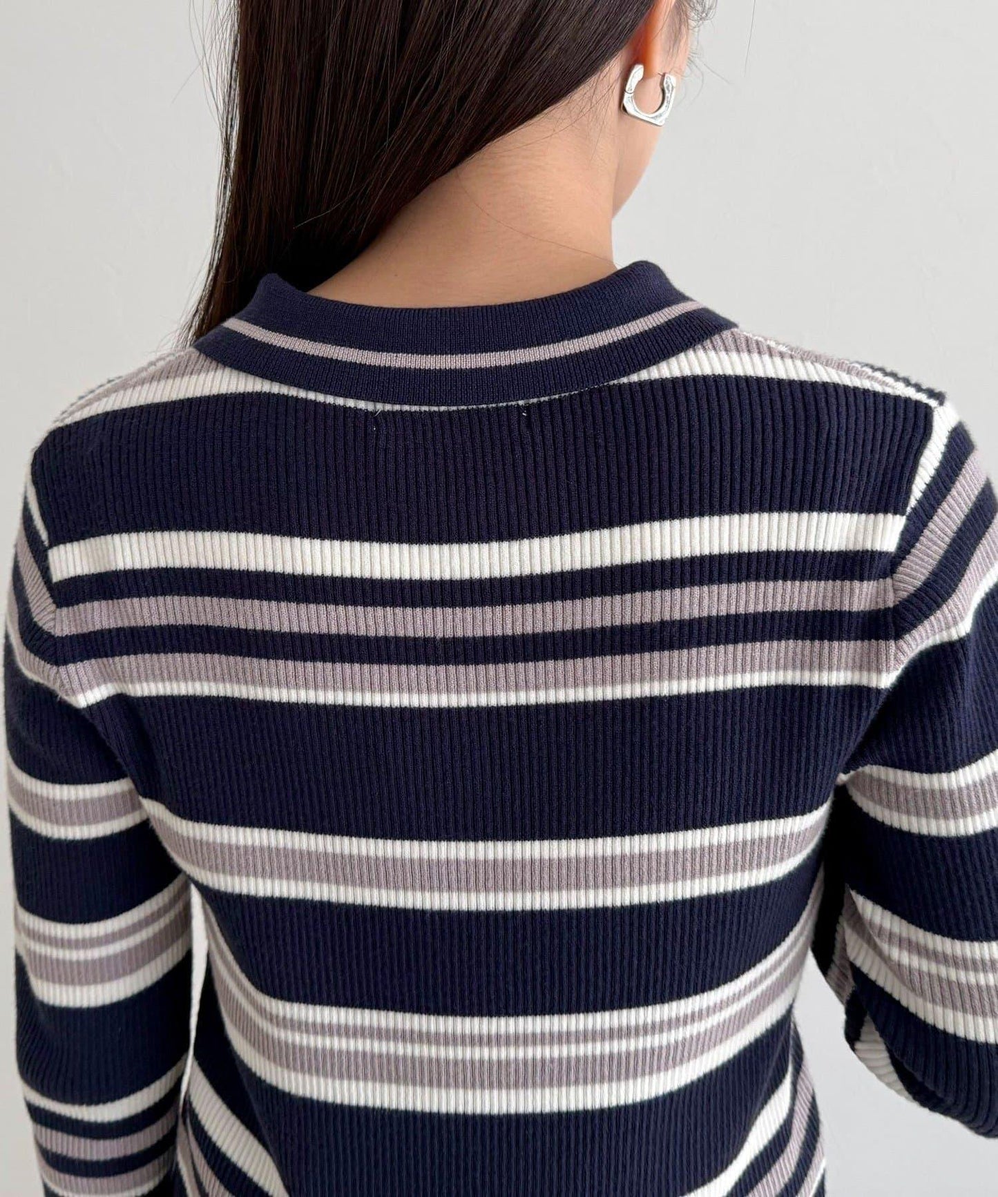 多色條紋翻領羅紋針織衫