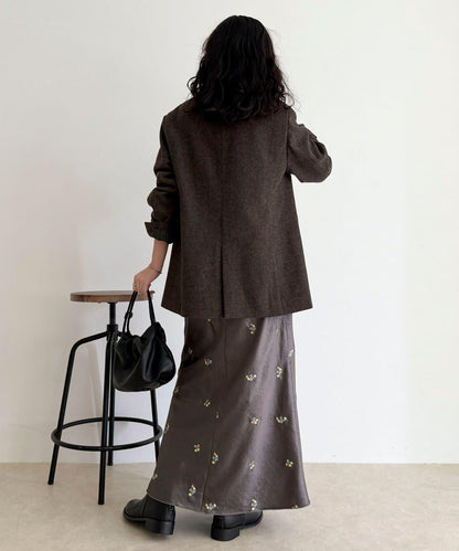 緞面花卉刺繡半身裙