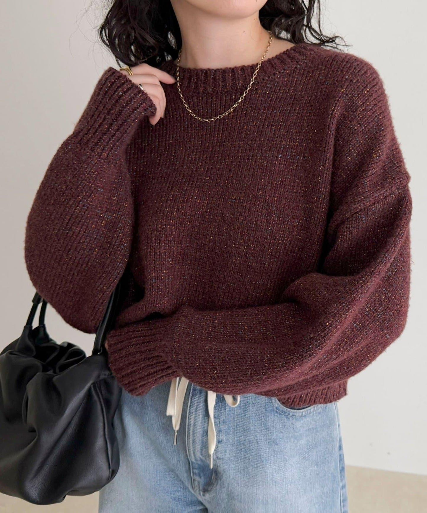 亮片短款針織套頭衫