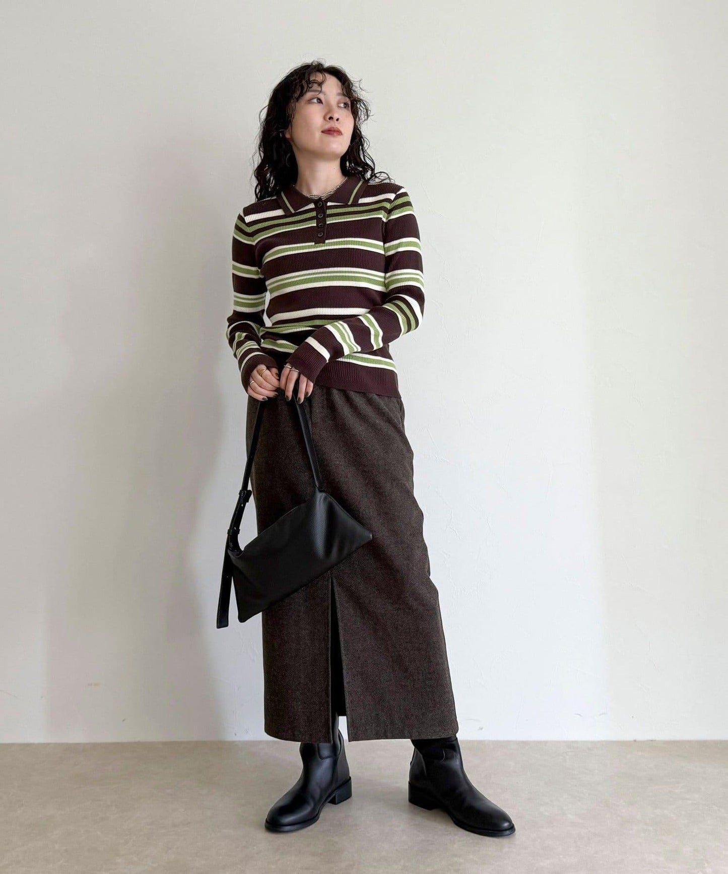 多色條紋翻領羅紋針織衫