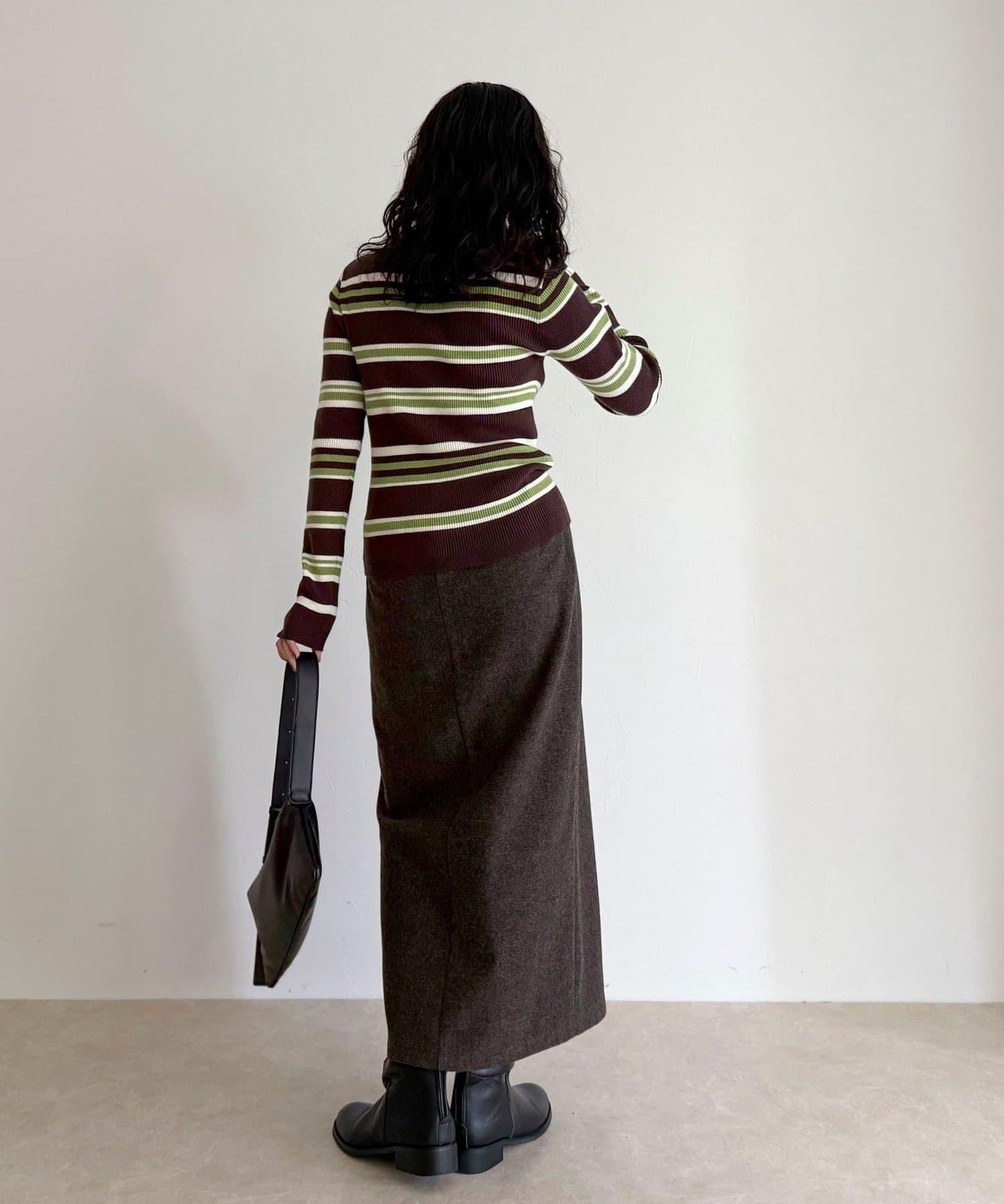 多色條紋翻領羅紋針織衫