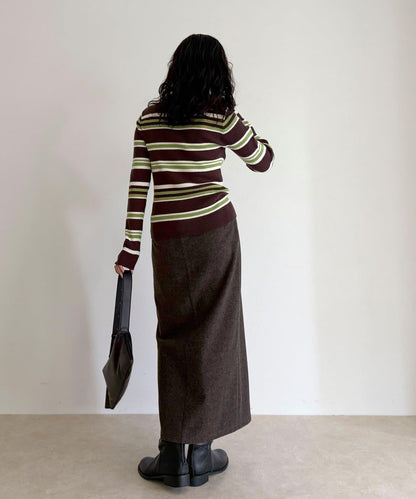 多色條紋翻領羅紋針織衫