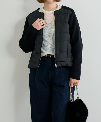 中棉針織拼接無領夾克