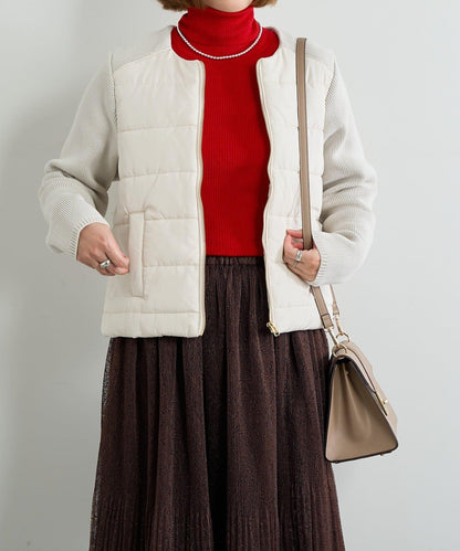 中棉針織拼接無領夾克