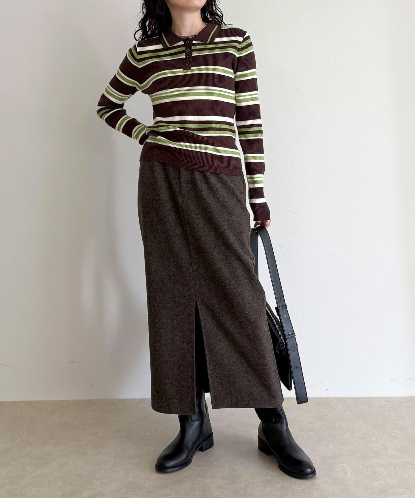 多色條紋翻領羅紋針織衫