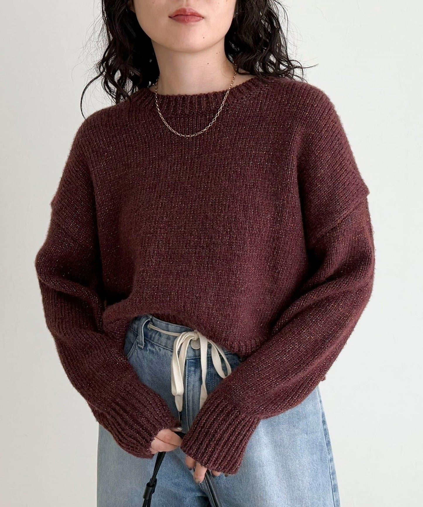 亮片短款針織套頭衫