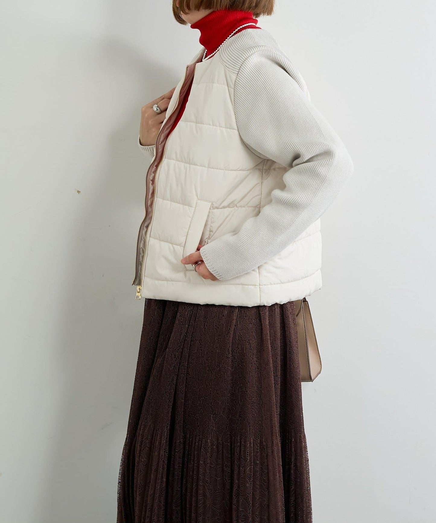 中棉針織拼接無領夾克