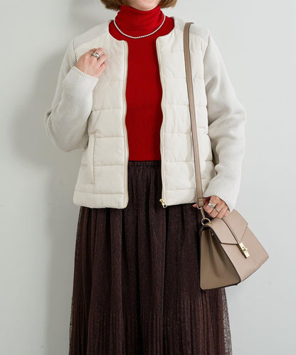 中棉針織拼接無領夾克