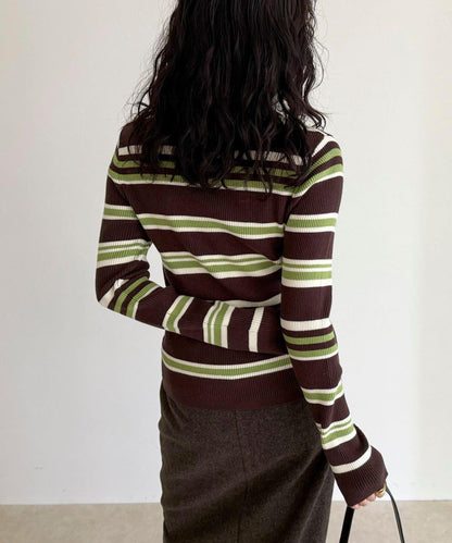 多色條紋翻領羅紋針織衫