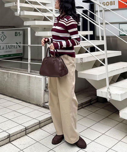 多色條紋翻領羅紋針織衫