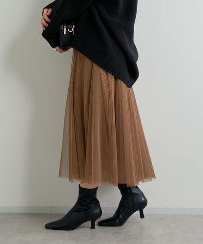 大人女性優雅風格網紗褶皺半身裙