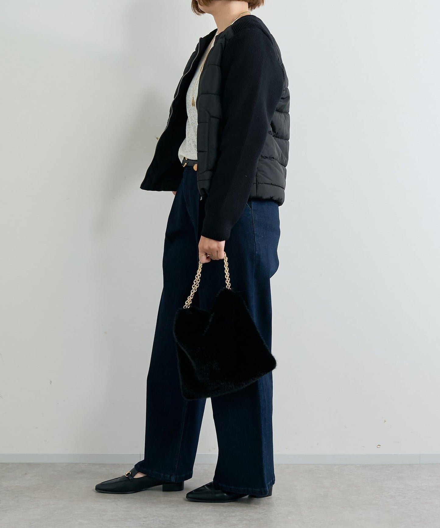 中棉針織拼接無領夾克