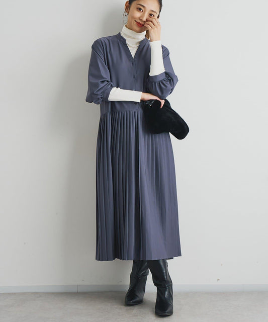 《シック&エレガントに》高腰拼接百褶連衣裙