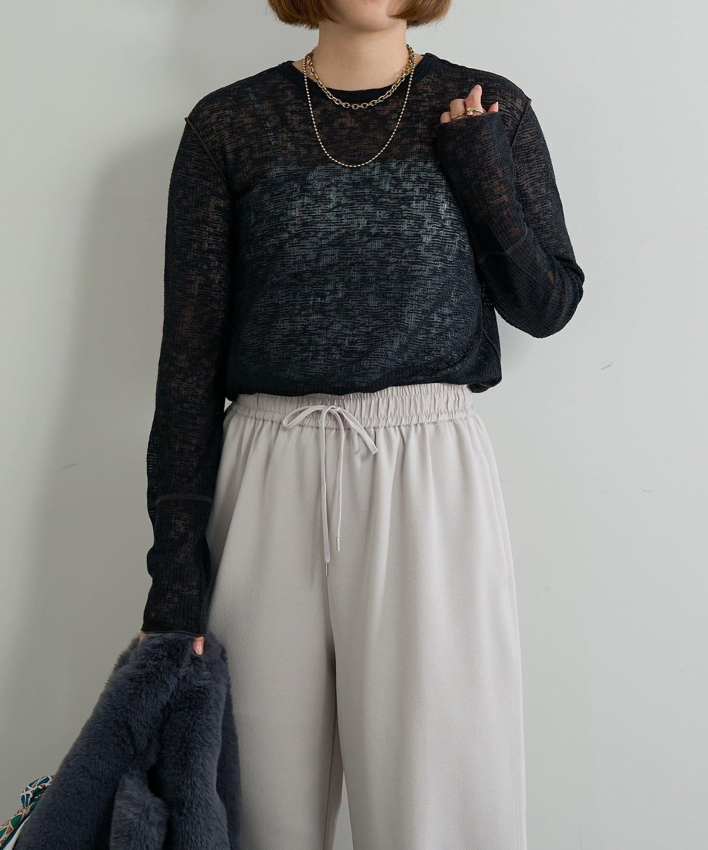 《著るだけでお灑落見え》磨毛蕾絲套頭衫