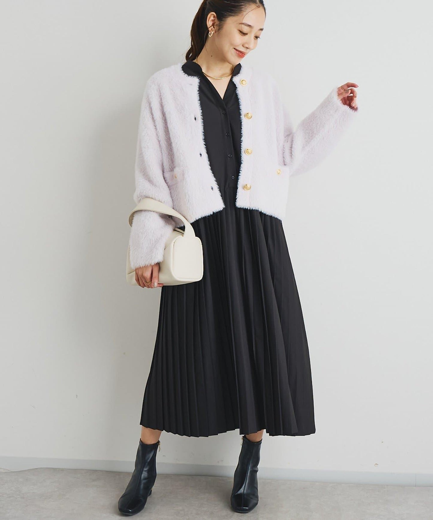 《シック&エレガントに》高腰拼接百褶連衣裙