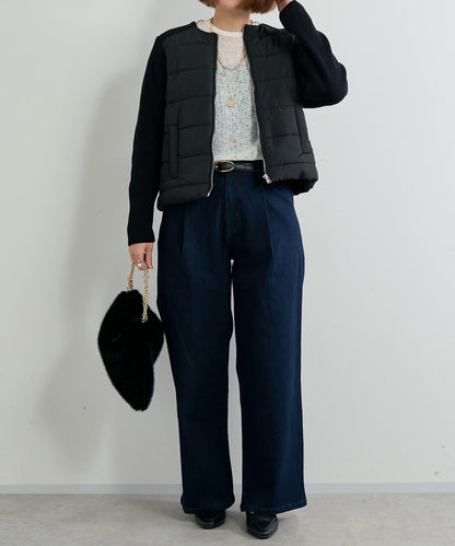 中棉針織拼接無領夾克