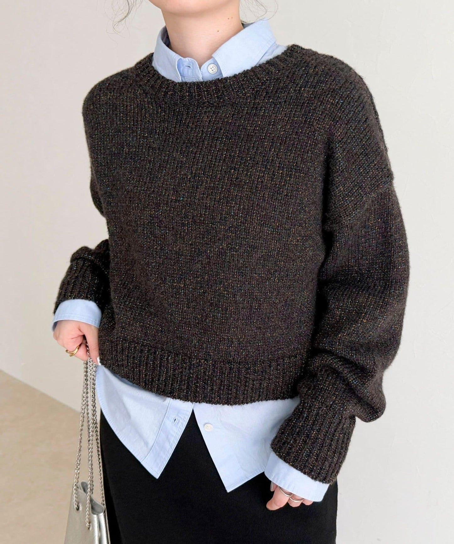 亮片短款針織套頭衫