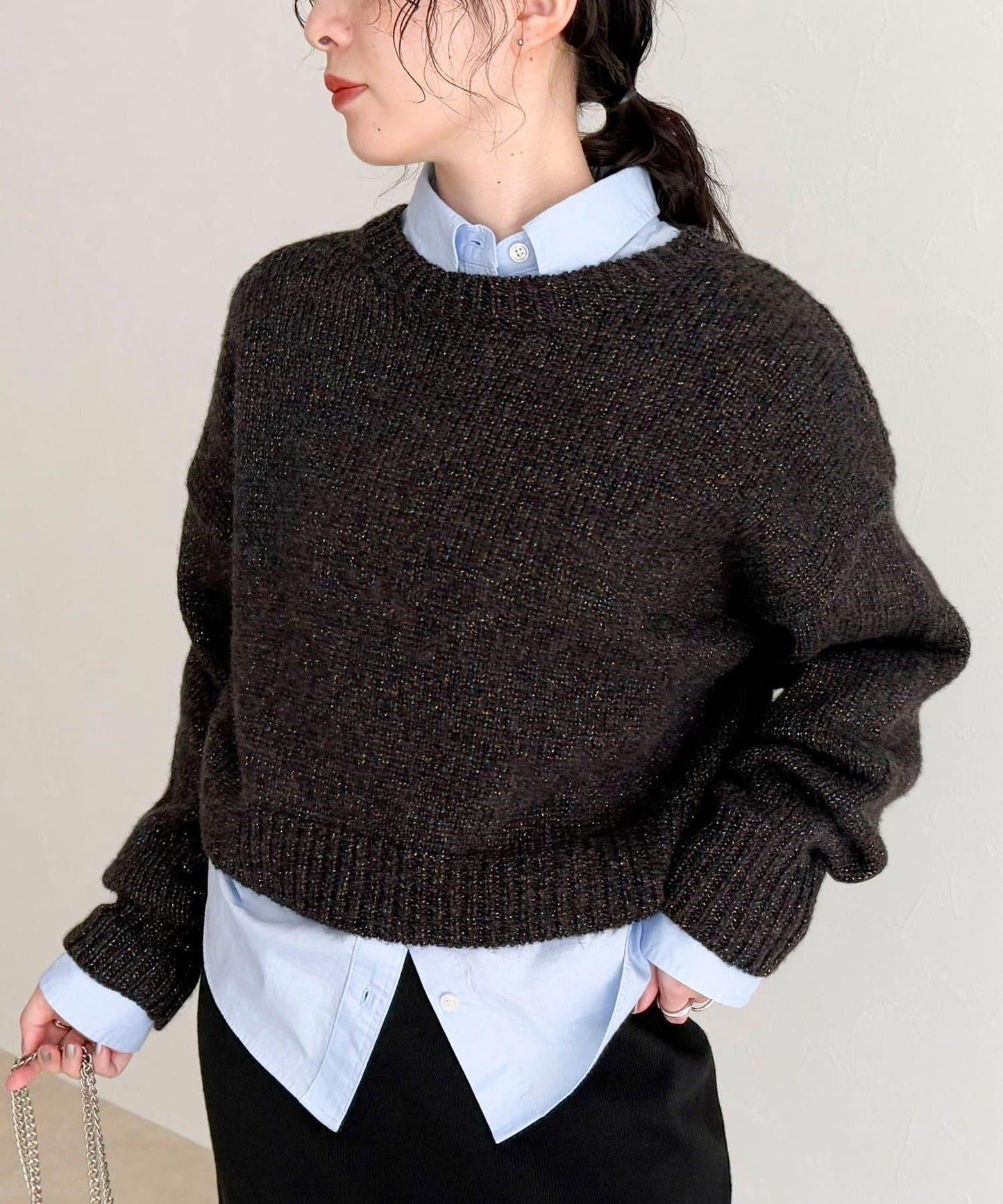 亮片短款針織套頭衫