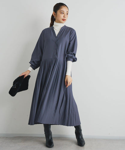 《シック&エレガントに》高腰拼接百褶連衣裙