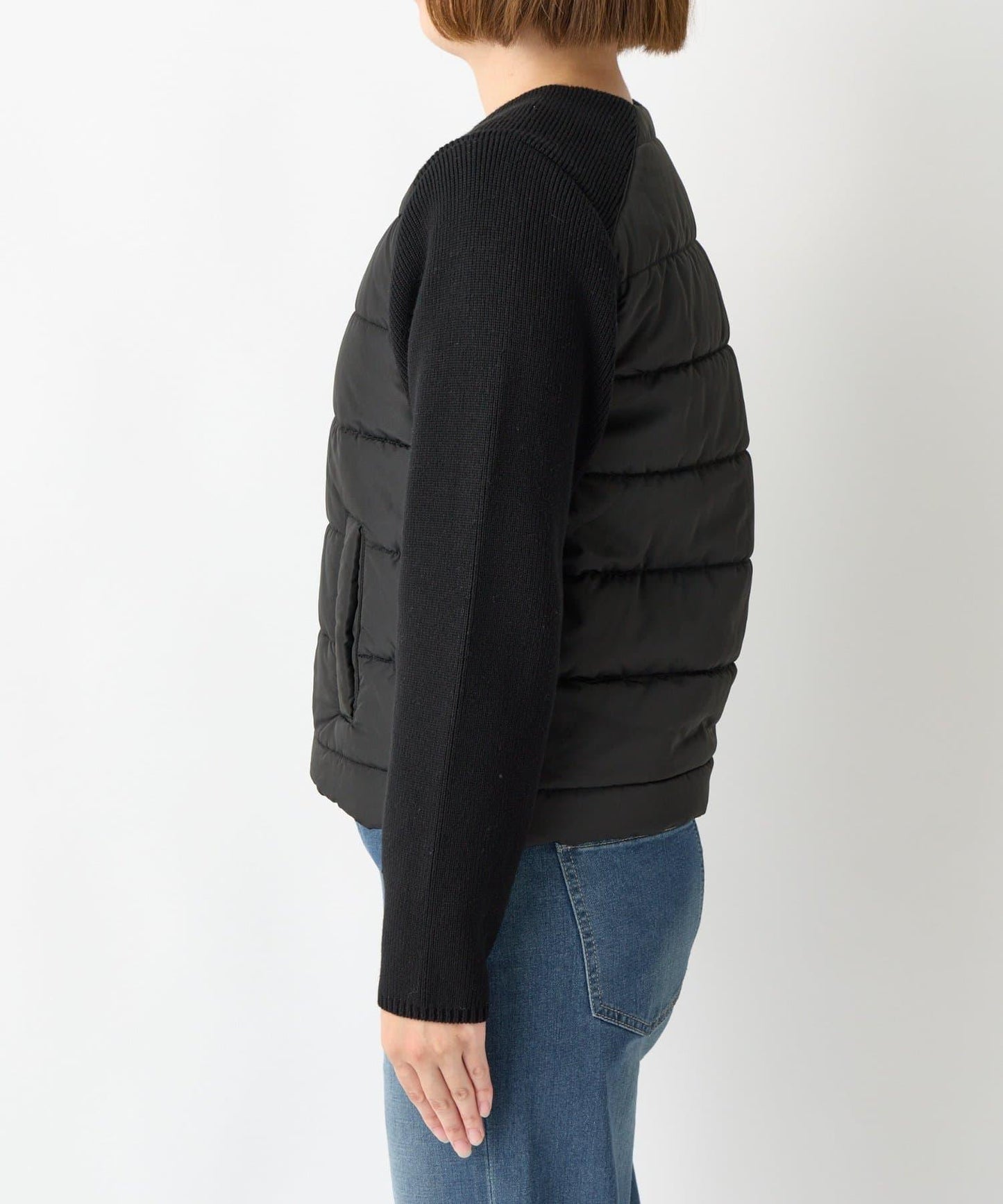 中棉針織拼接無領夾克