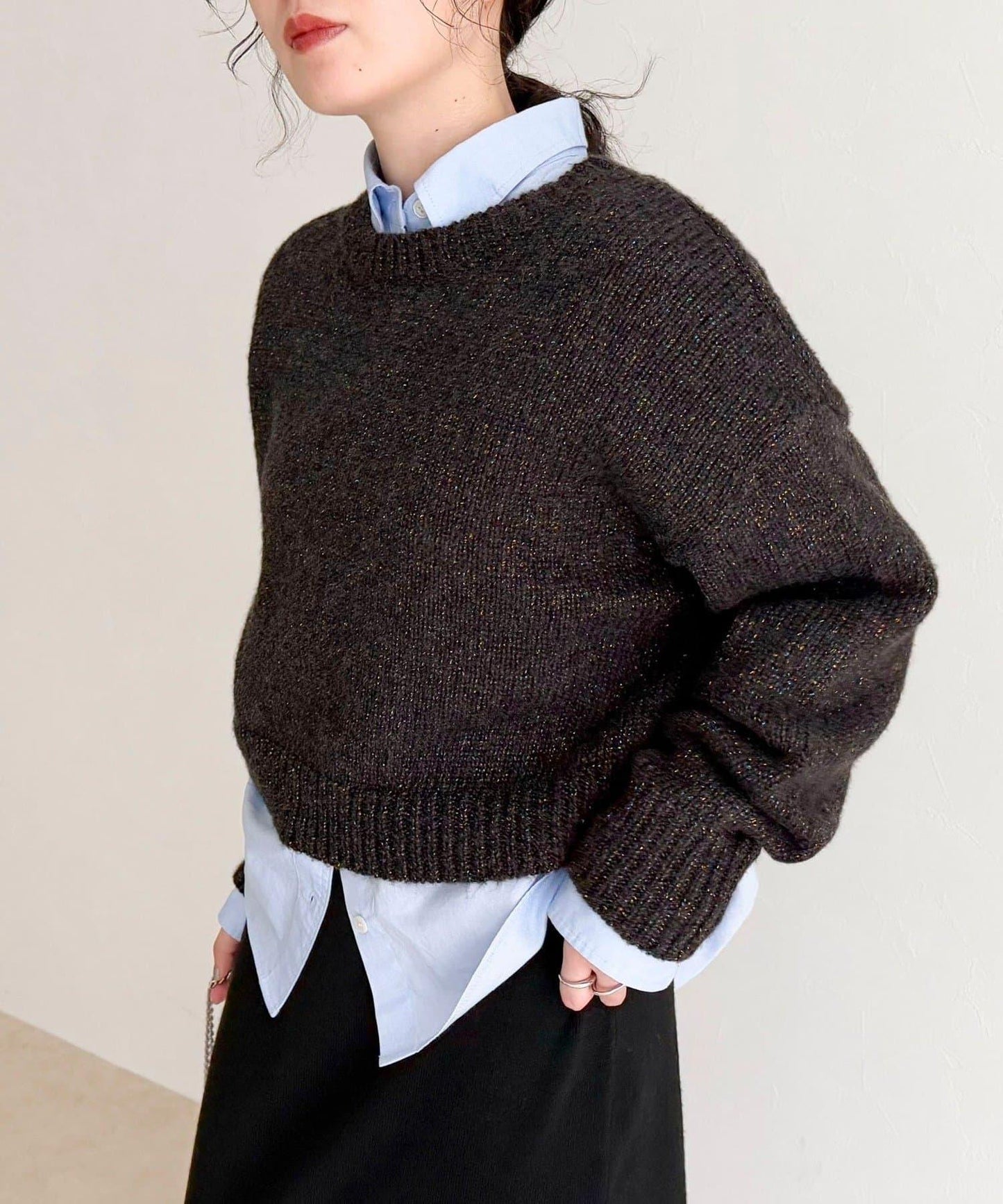 亮片短款針織套頭衫