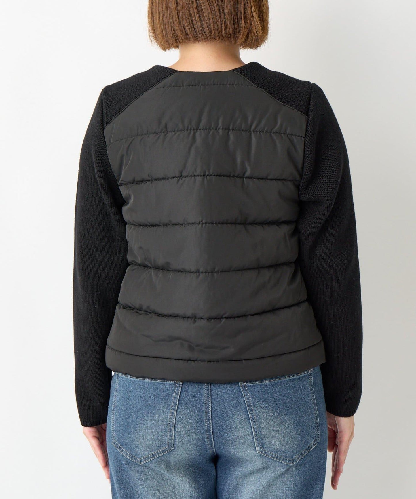 中棉針織拼接無領夾克