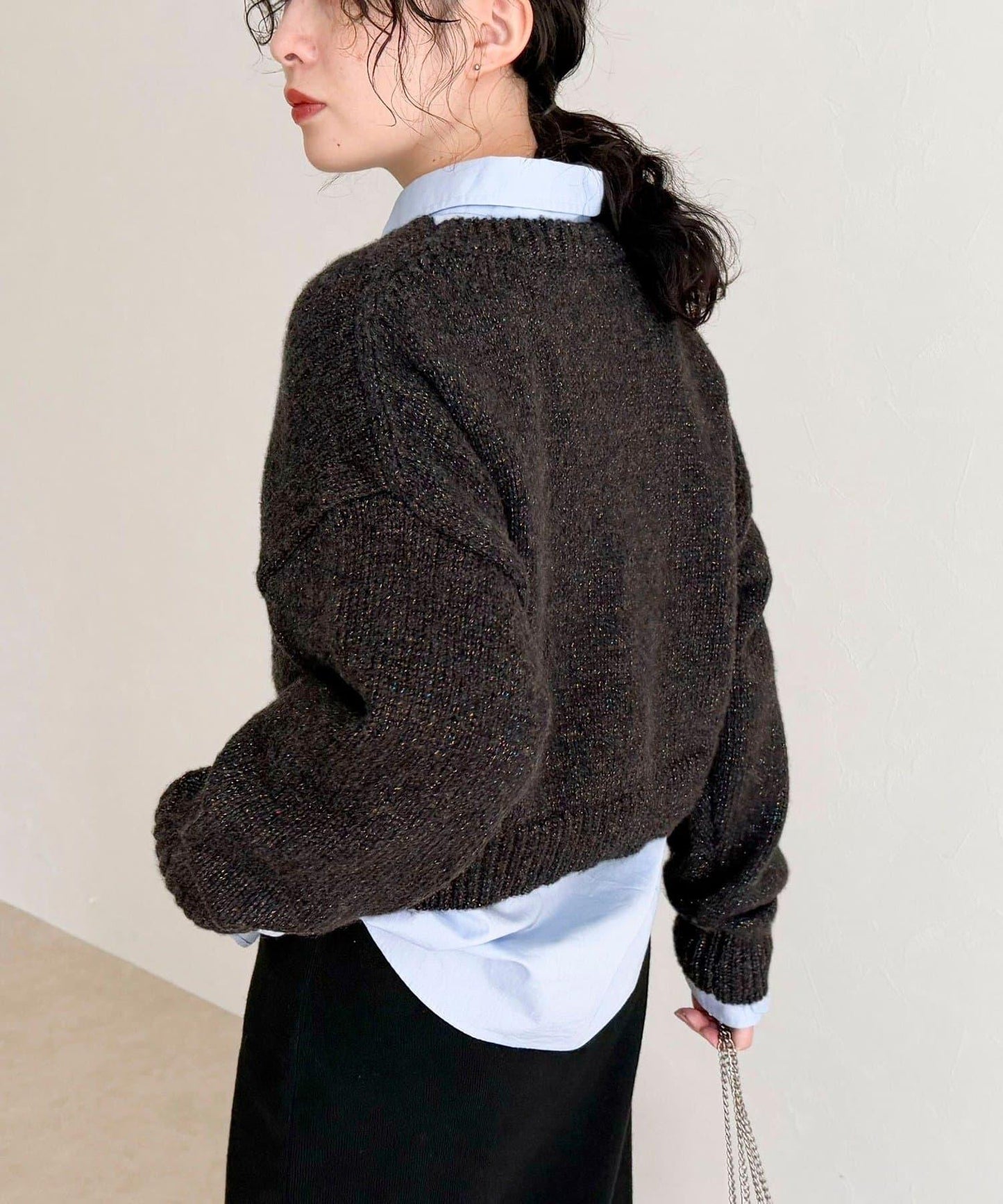 亮片短款針織套頭衫