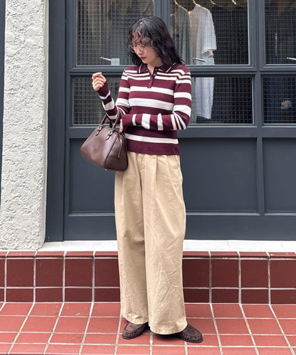 多色條紋翻領羅紋針織衫