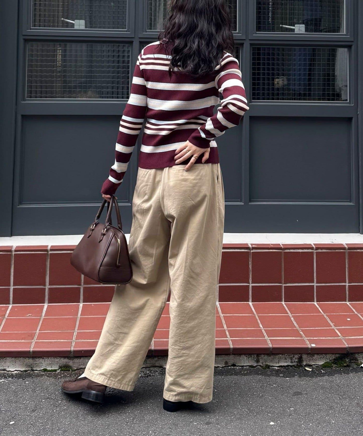 多色條紋翻領羅紋針織衫