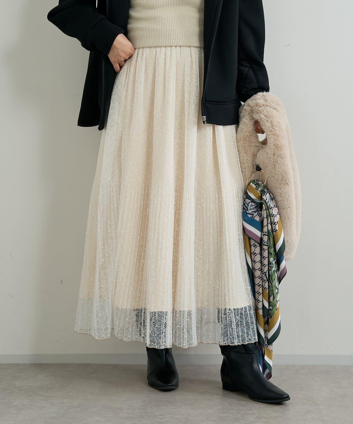 優雅氣質蕾絲百褶長裙