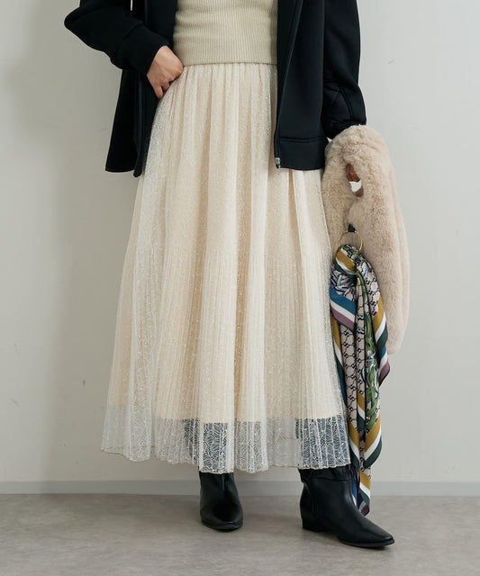 優雅氣質蕾絲百褶長裙