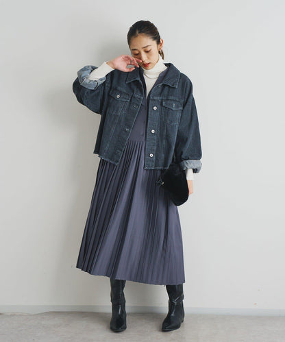 《シック&エレガントに》高腰拼接百褶連衣裙