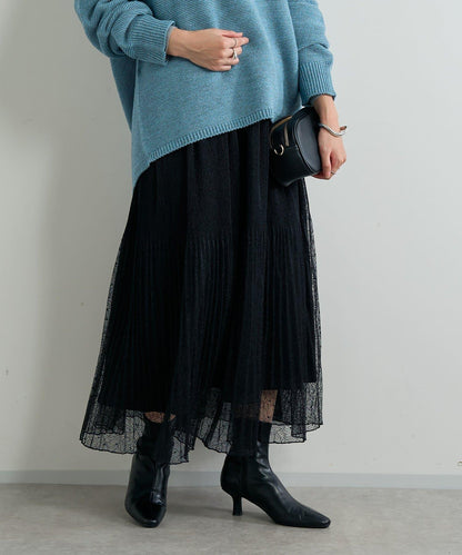 優雅氣質蕾絲百褶長裙