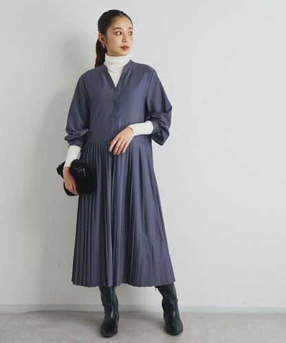 《シック&エレガントに》高腰拼接百褶連衣裙