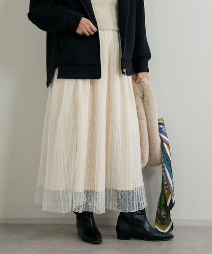 優雅氣質蕾絲百褶長裙