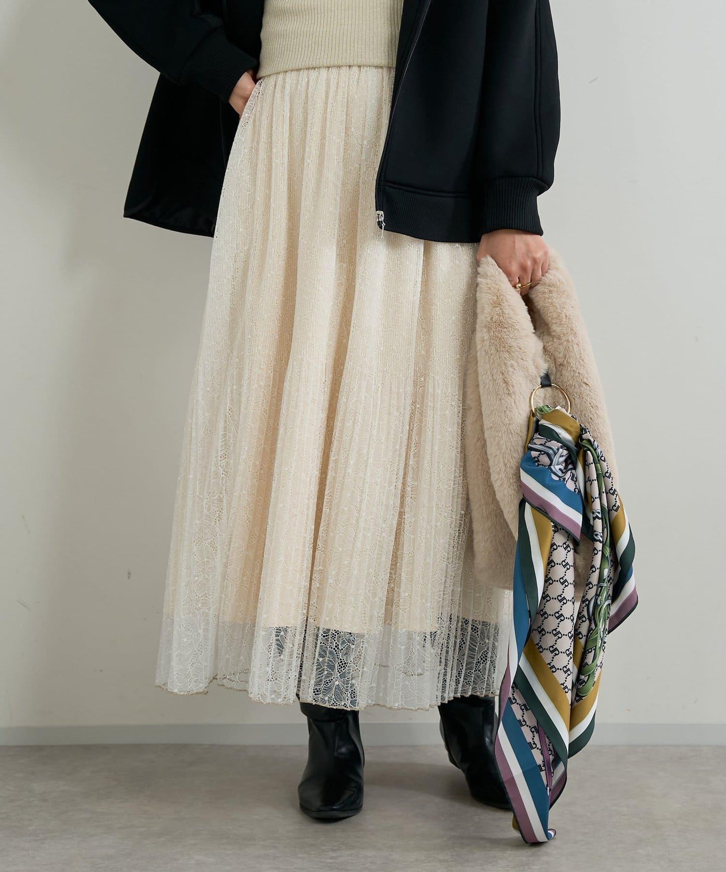 優雅氣質蕾絲百褶長裙