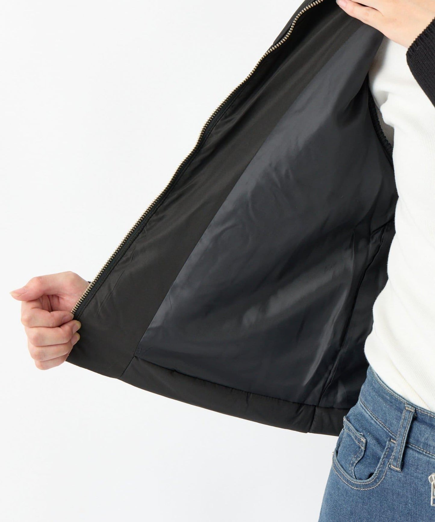 中棉針織拼接無領夾克