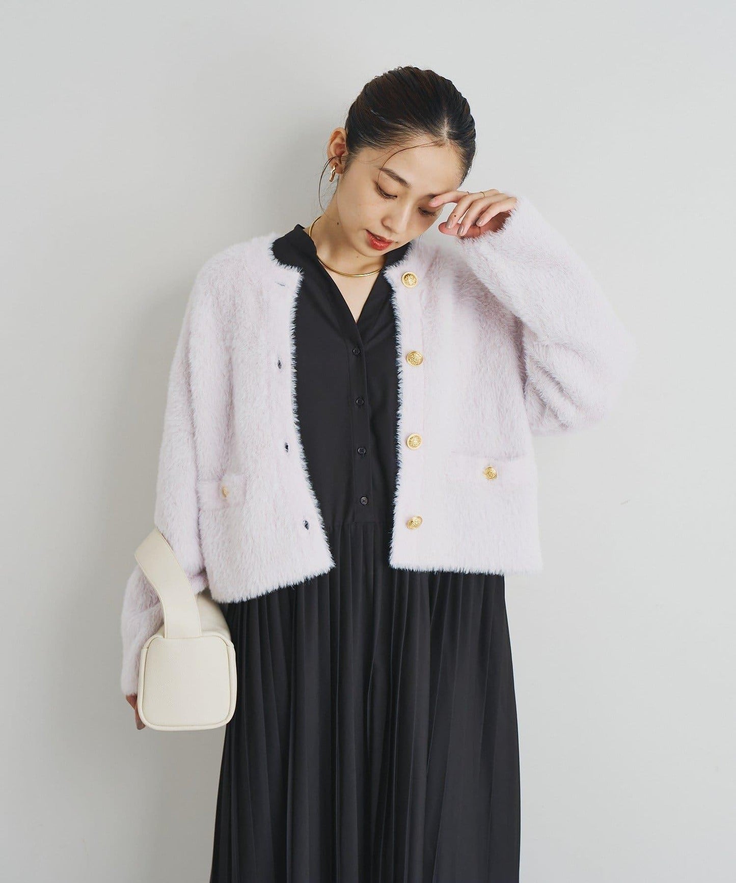 《シック&エレガントに》高腰拼接百褶連衣裙