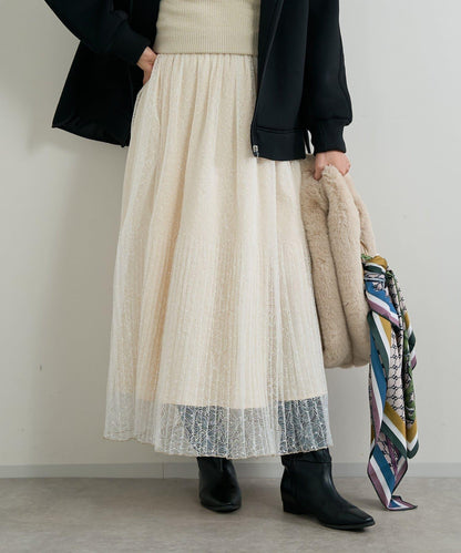 優雅氣質蕾絲百褶長裙