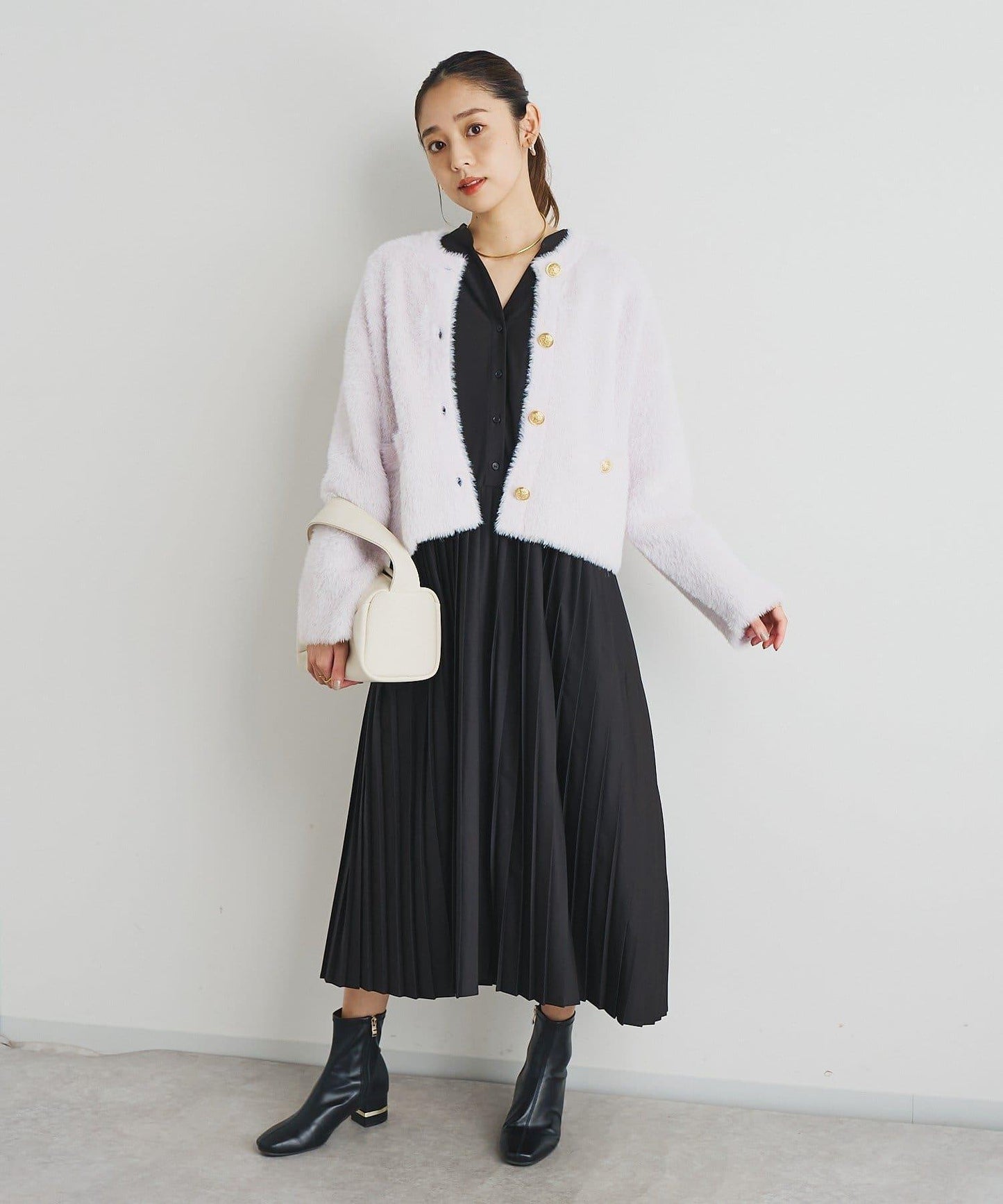 《シック&エレガントに》高腰拼接百褶連衣裙