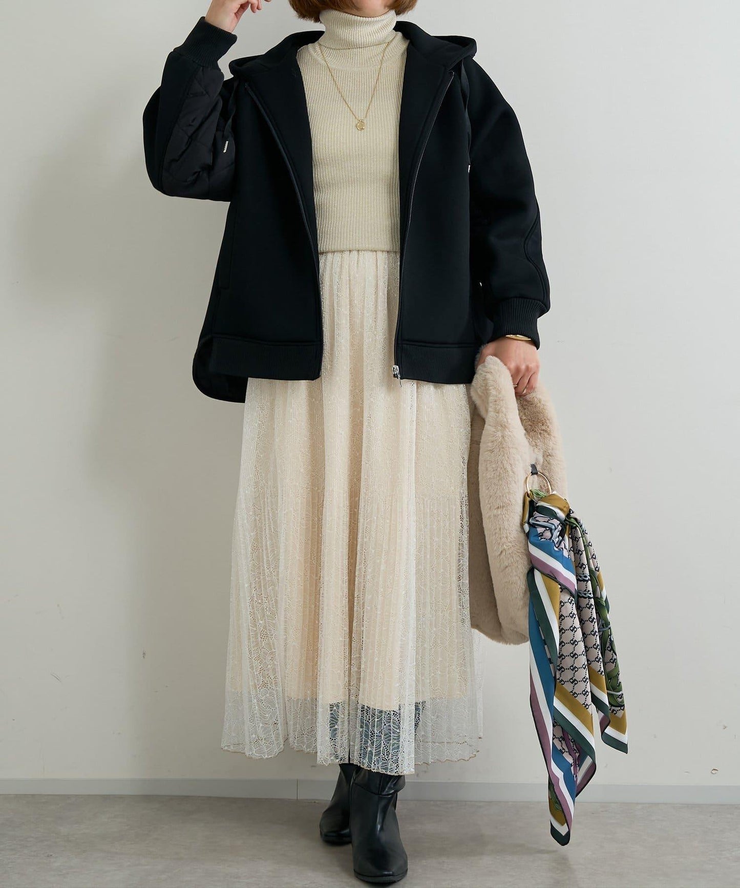 優雅氣質蕾絲百褶長裙