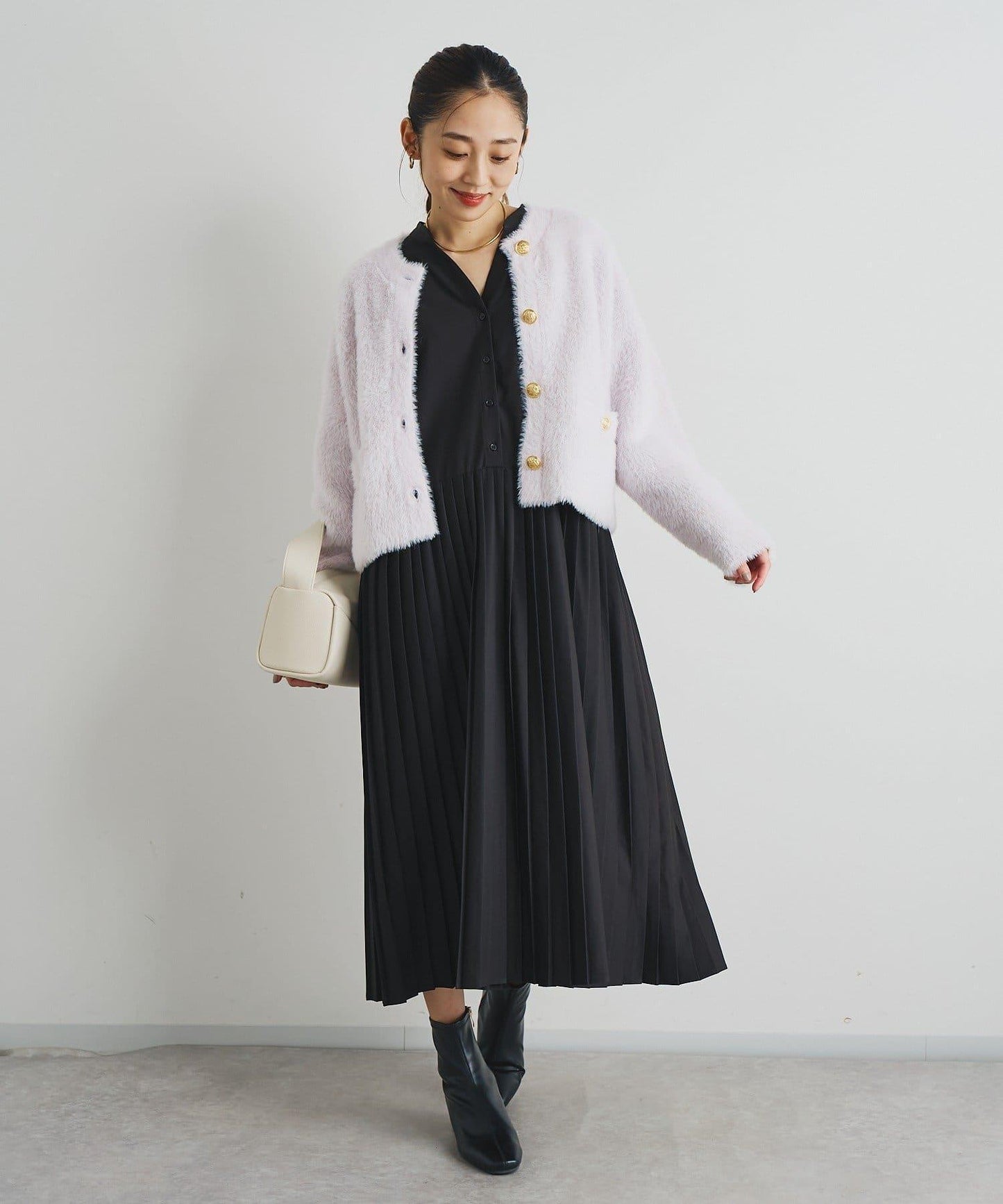 《シック&エレガントに》高腰拼接百褶連衣裙