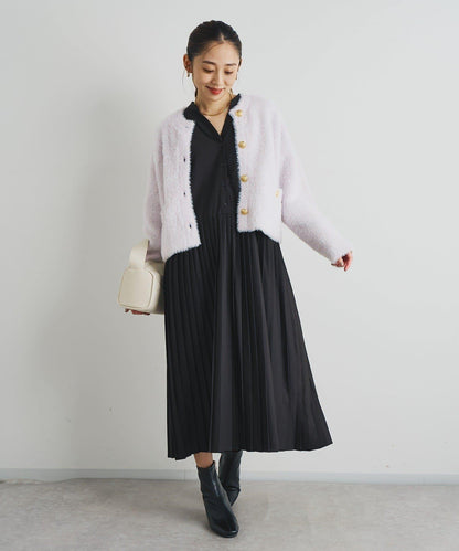 《シック&エレガントに》高腰拼接百褶連衣裙