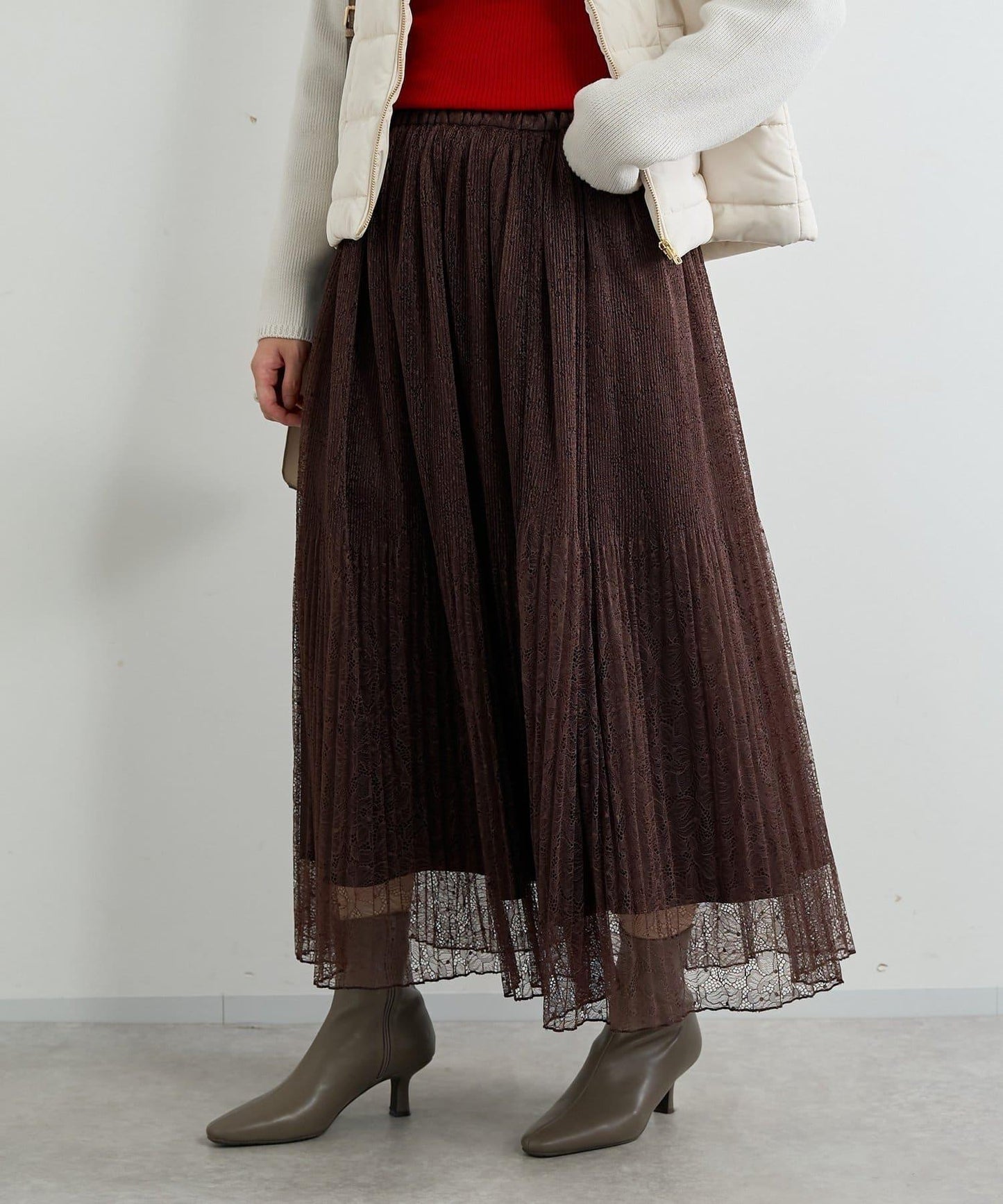 優雅氣質蕾絲百褶長裙
