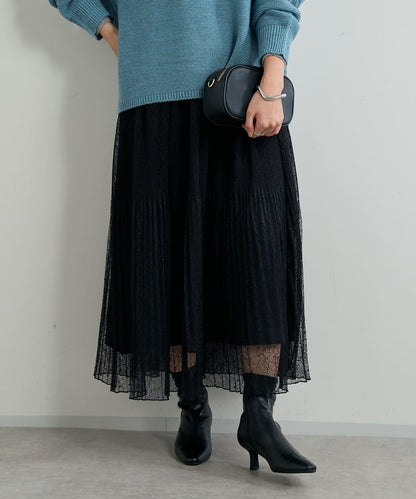 優雅氣質蕾絲百褶長裙
